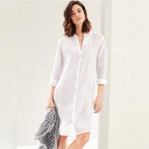 Eileen Fisher Organic Linen Mandarin Dress in White. Size Small Petite. NWT!